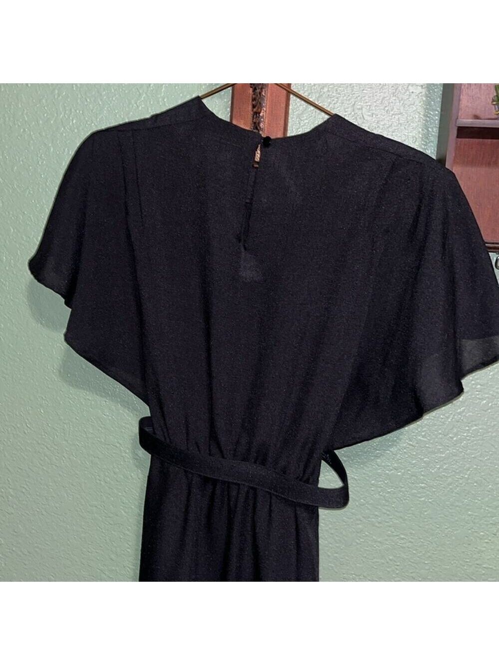 Vintage modest black dress with belt Melissa Petites • black wedding - Picture 7 of 10